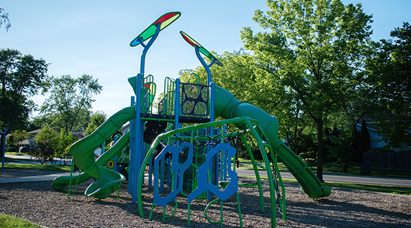 A childrens' play structure at Oak park